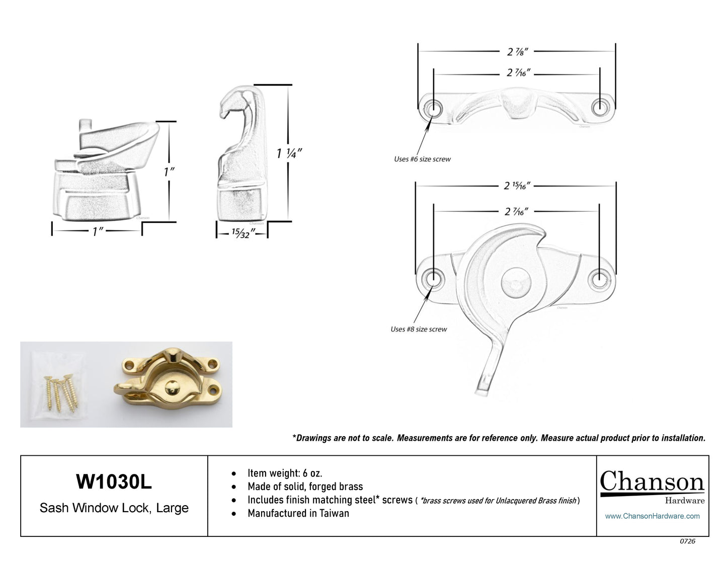 Measurements or specifications for chanson hardware large sized sash window lock or sash catch