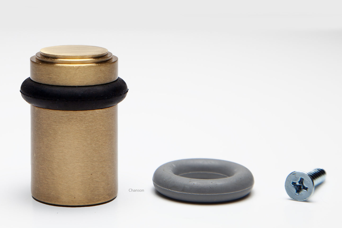 2" Cylindrical Floor Mounted Doorstop with Tiered Top - Satin Brass (S10202-4)