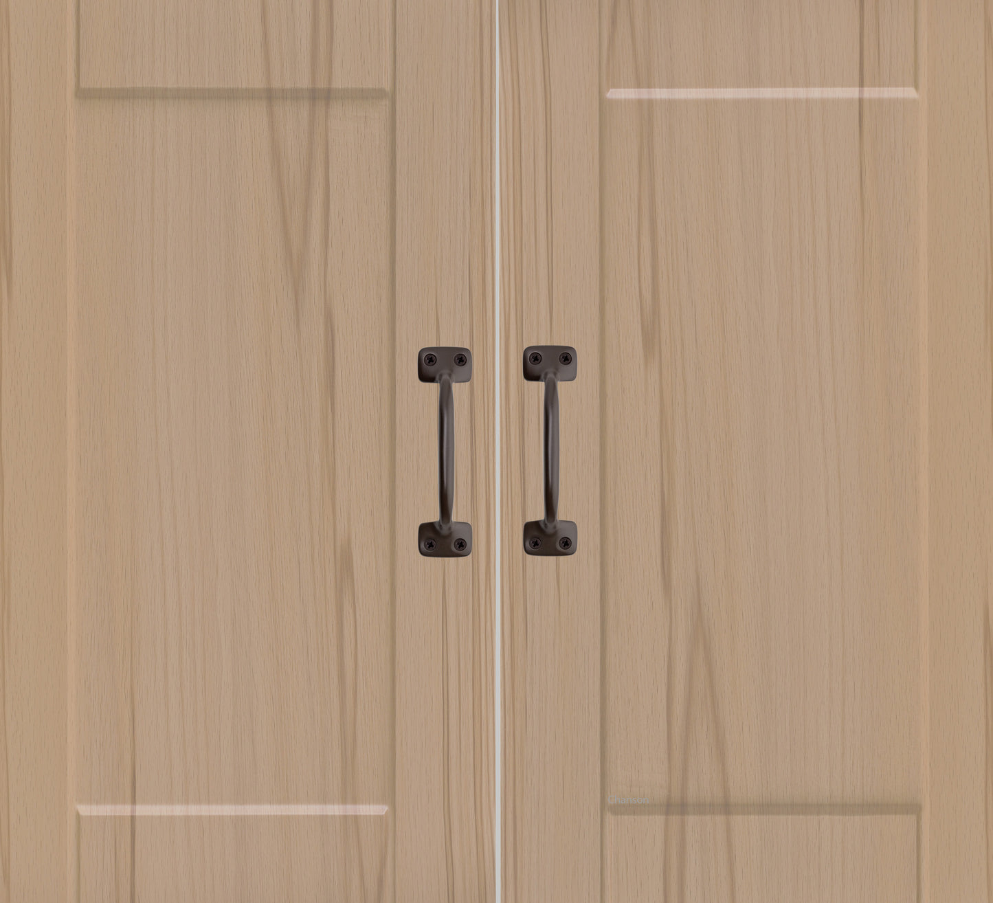 Chanson Hardware larger sized 4 inch center to center pulls shown on cabinet door with oil rubbed bronze finish