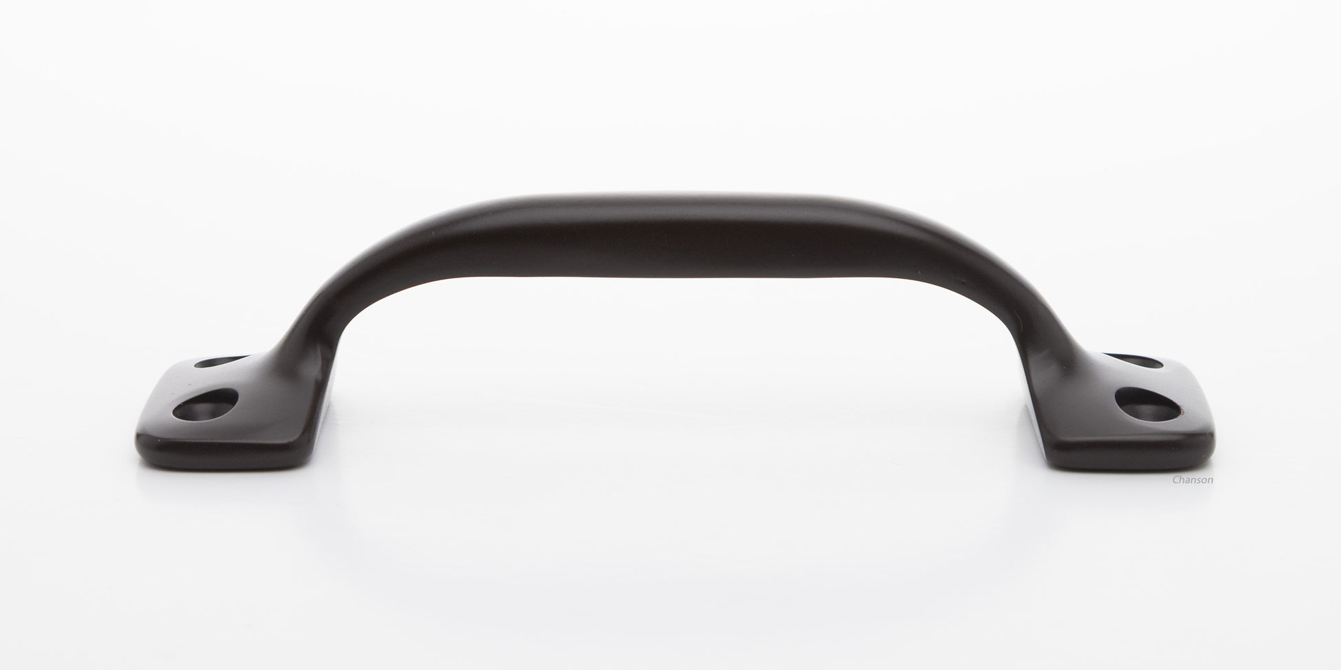 Side view of 4 inch solid brass sash window bar lift or utility pull handle shows arch shape and oil rubbed bronze US10B finish