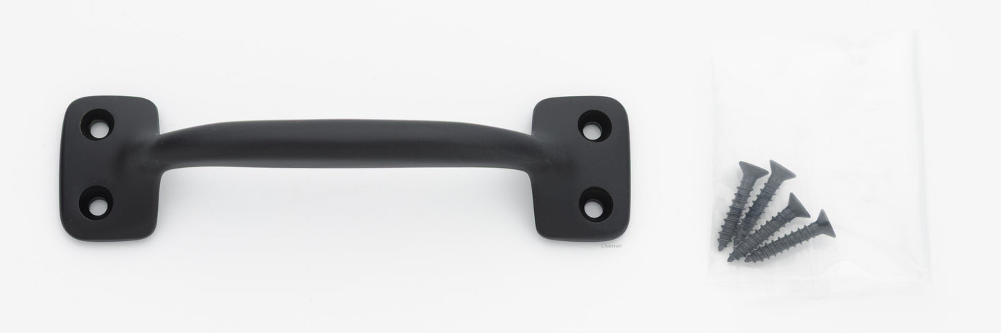 4 inch solid brass sash window bar lift pull handle with finish matching screws in flat or matte black US19 finish