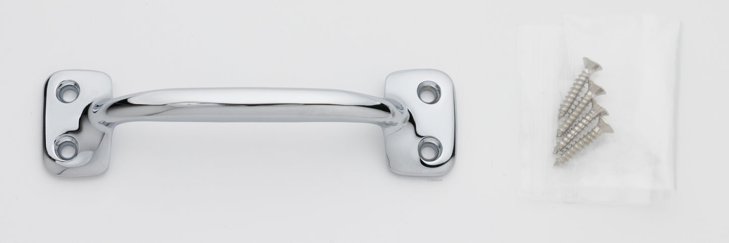 4 inch solid brass sash window bar lift pull handle with finish matching screws in polished chrome US26 finish