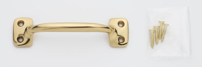 4 inch solid brass sash window bar lift pull handle with finish matching screws in unlacquered brass US4 finish