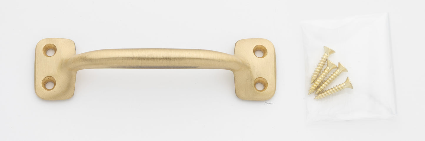 4 inch solid brass sash window bar lift pull handle with finish matching screws in satin brass US4 finish