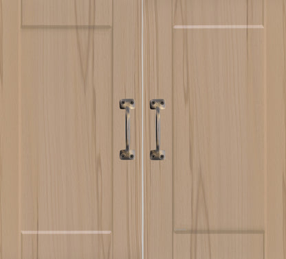 Chanson Hardware larger sized 4 inch center to center pulls shown on cabinet door with antique brass finish