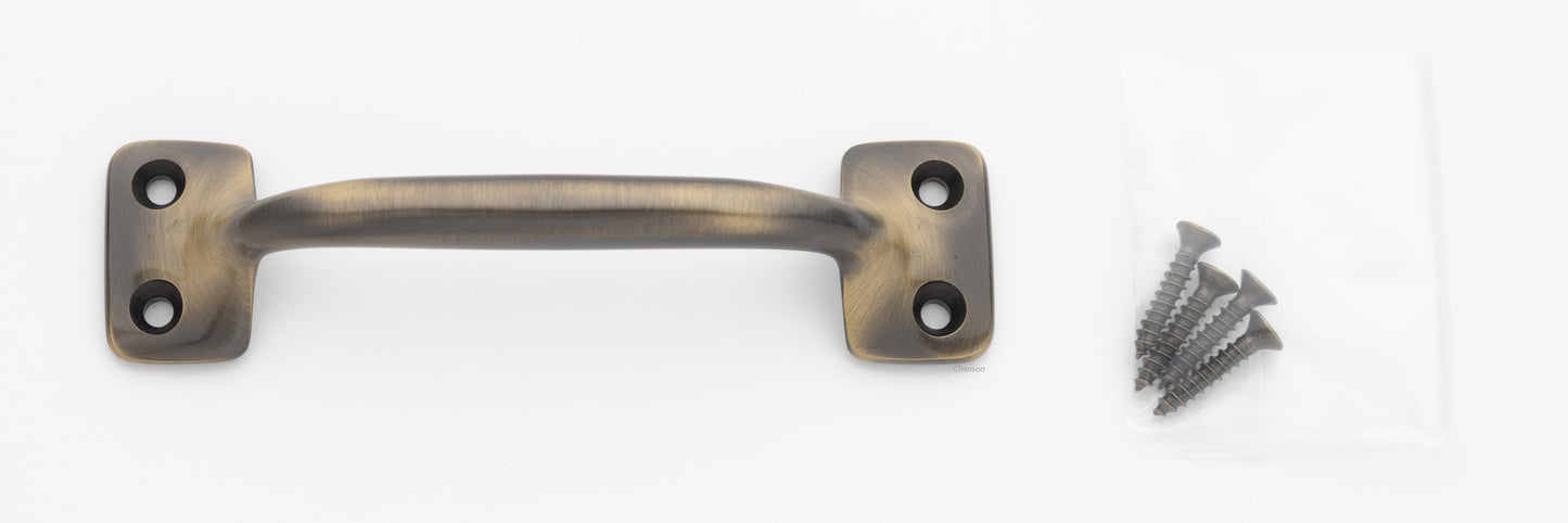 4 inch solid brass sash window bar lift pull handle with finish matching screws in antique brass US5 finish