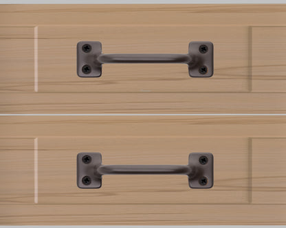 Chanson hardware solid brass drawer pull shown on drawer face with oil rubbed bronze finish