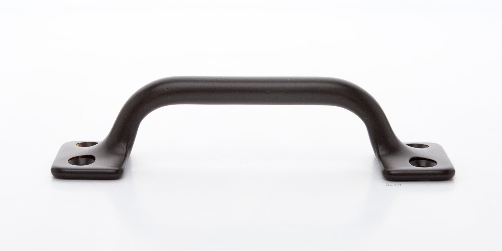 Side view of 3.5 inch solid brass sash window bar lift or utility pull handle shows arch shape and oil rubbed bronze US10B finish