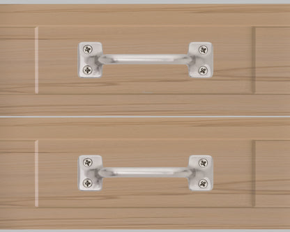Chanson hardware solid brass drawer pull shown on drawer face with satin nickel finish