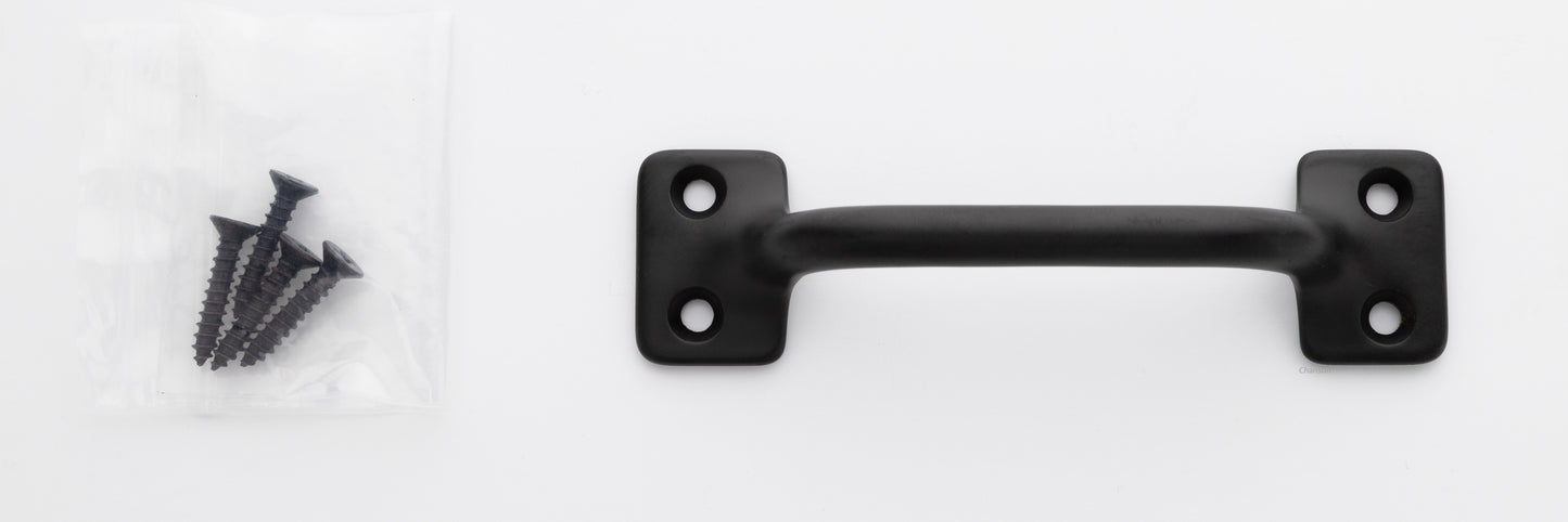 3.5 inch solid brass sash window bar lift pull handle with finish matching screws in flat or matte black US19 finish