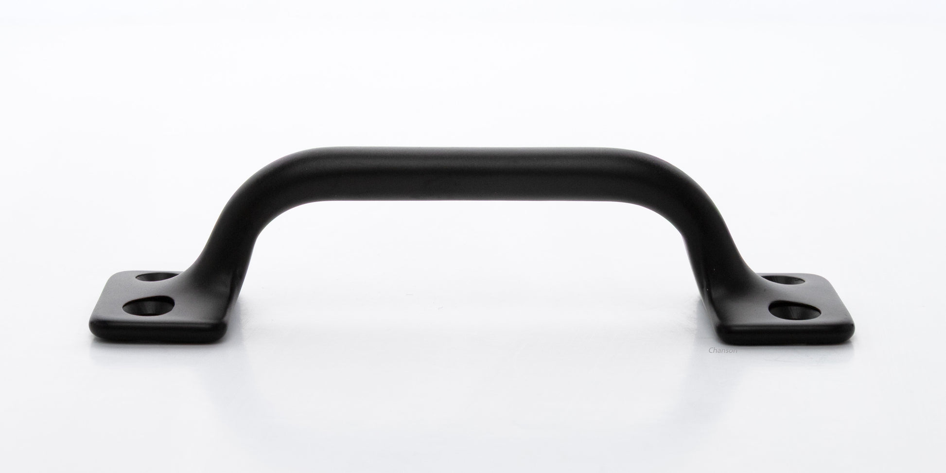 Side view of 3.5 inch solid brass sash window bar lift or utility pull handle shows arch shape and flat or matte black US19 finish