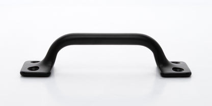 Side view of 3.5 inch solid brass sash window bar lift or utility pull handle shows arch shape and flat or matte black US19 finish