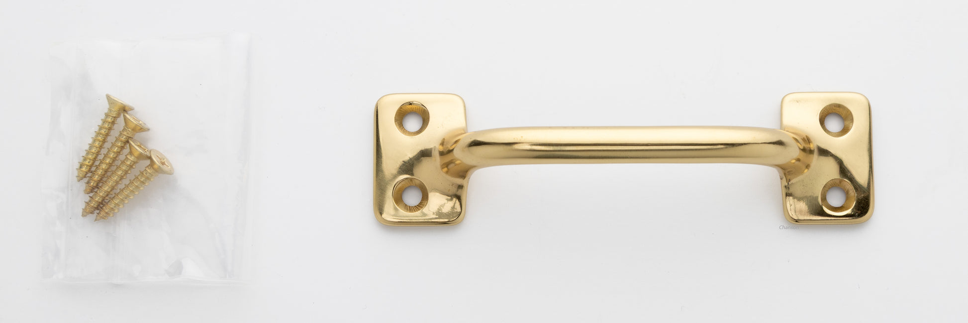 3.5 inch solid brass sash window bar lift pull handle with finish matching screws in polished brass US3 finish