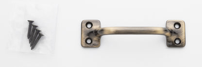 3.5 inch solid brass sash window bar lift pull handle with finish matching screws in antique brass US5 finish