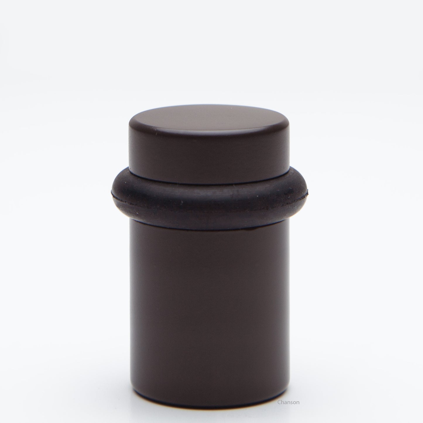 2 inch tall solid brass cylindrical shaped simple universal doorstop or floor bumper in oil rubbed bronze finish US10B