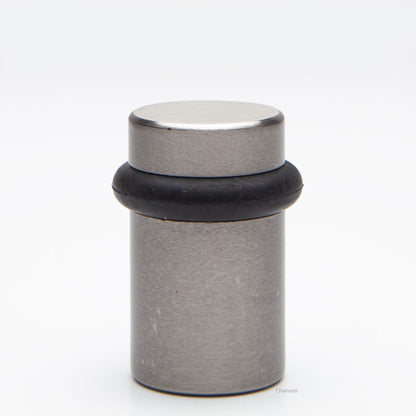 2 inch tall solid brass cylindrical shaped simple universal doorstop or floor bumper in satin or brushed nickel finish US15