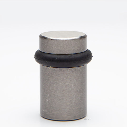 2 inch tall solid brass cylindrical shaped simple universal doorstop or floor bumper in satin or brushed nickel finish US15