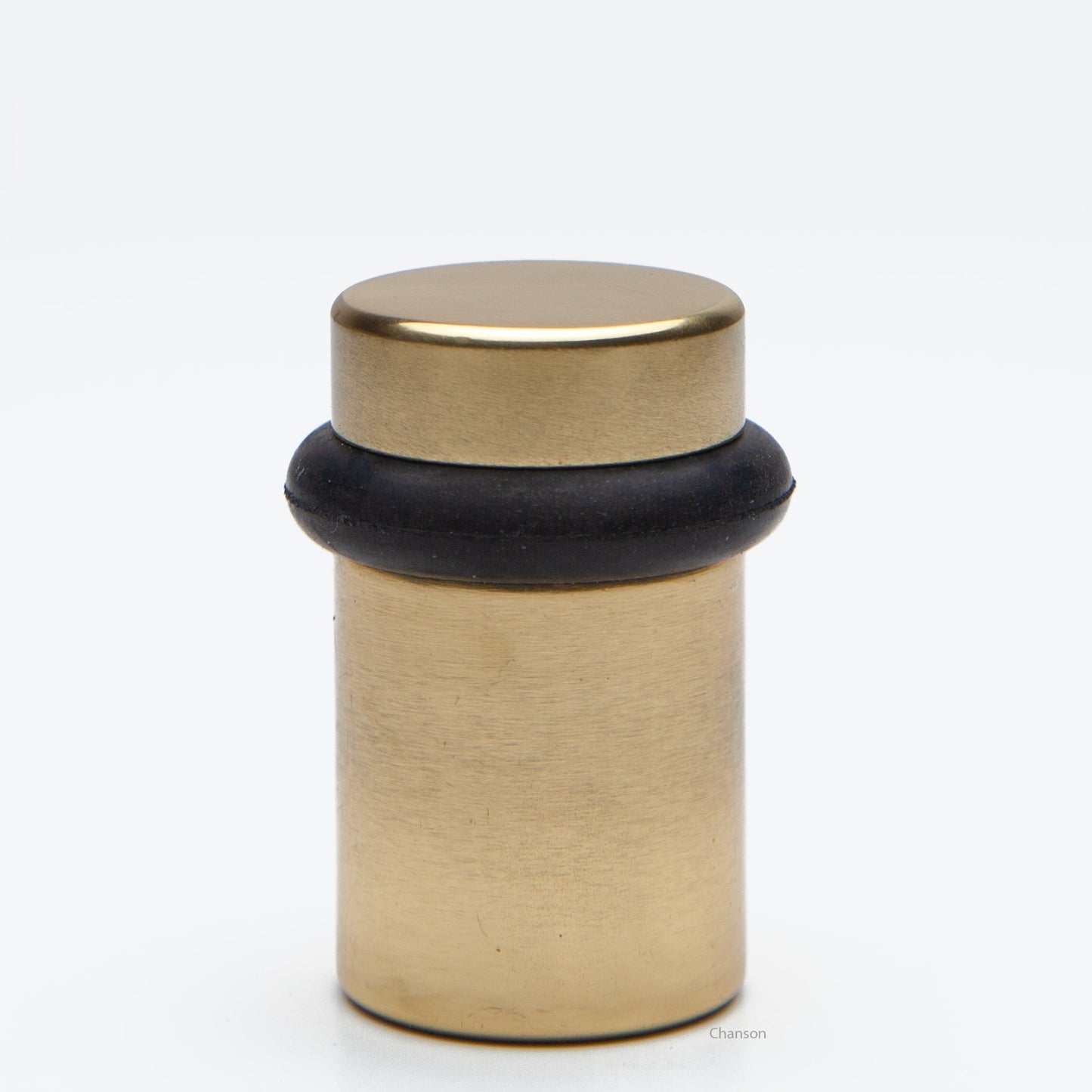 2 inch tall solid brass cylindrical shaped simple universal doorstop or floor bumper in polished brass finish US3