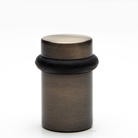2 inch tall solid brass cylindrical shaped simple universal doorstop or floor bumper in antique brass finish US5