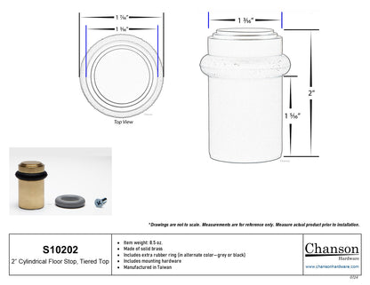 2" Cylindrical Floor Mounted Doorstop with Tiered Top -  Flat Black (S10202-19)