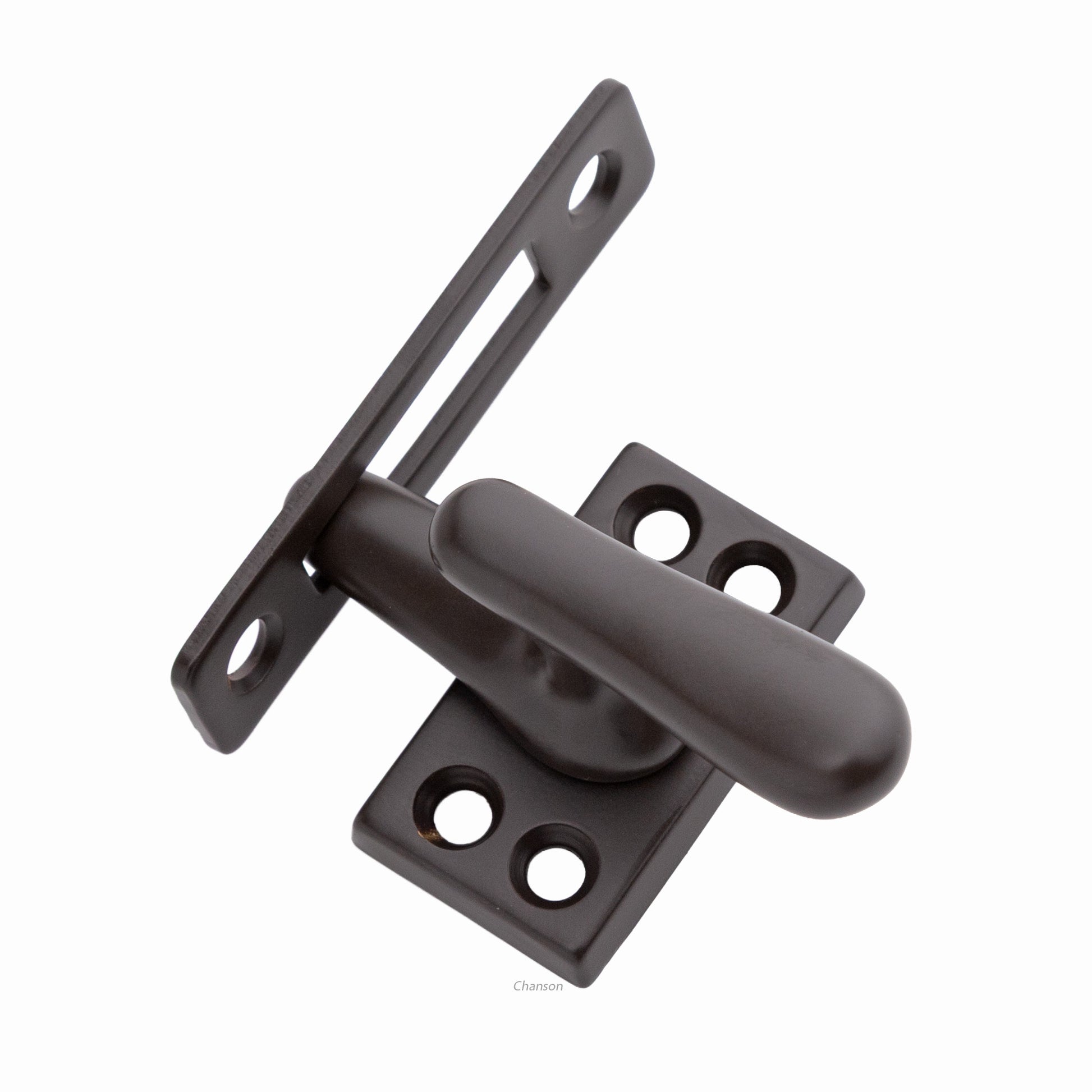 Solid brass casement latch unit engaged with mortise strike in oil rubbed bronze finish US10B