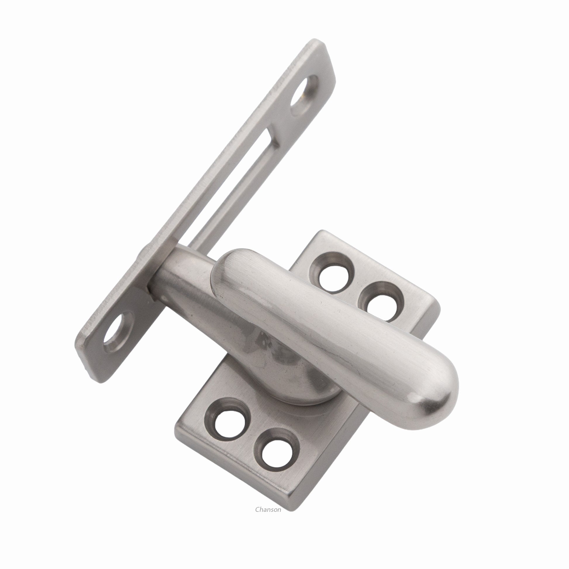 Solid brass casement latch unit engaged with mortise strike in satin or brushed nickel finish US15