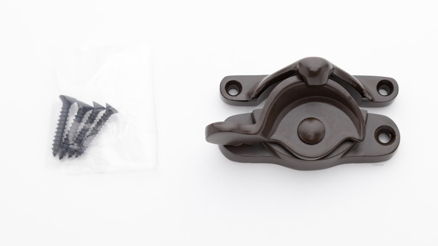 large sized Solid brass sash window catch, regular size with finish matching screws in oil rubbed bronze US10B finish