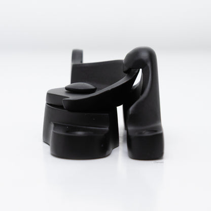 Side view of  large size solid brass sash catch, which shows latch engaging with hook strike or keeper. finish is flat or matte black US19 
