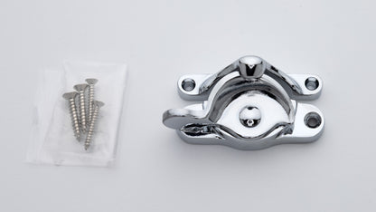 large sized Solid brass sash window catch, regular size with finish matching screws in polished chrome US26 finish