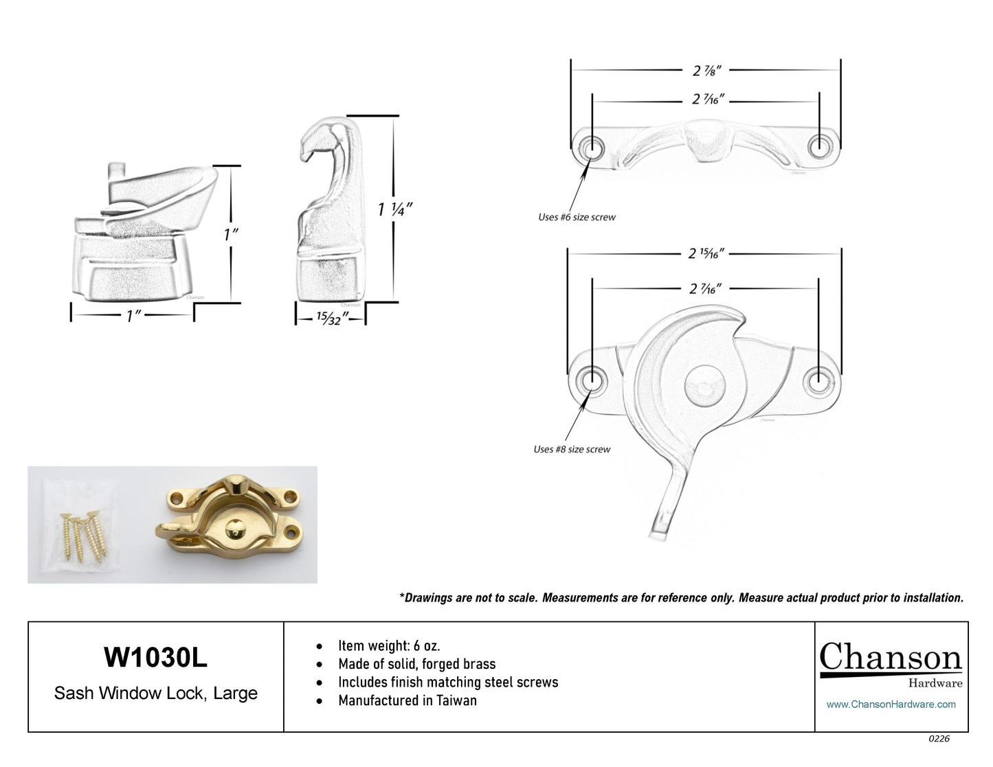 Measurements or specifications for chanson hardware large sized sash window lock or sash catch