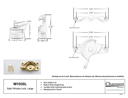 Measurements or specifications for chanson hardware large sized sash window lock or sash catch