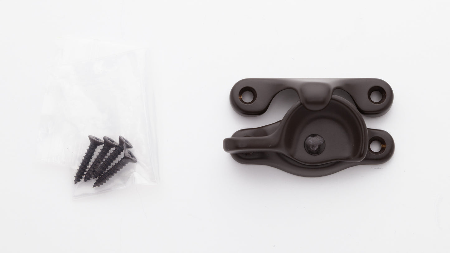 Solid brass sash window catch, regular size with finish matching screws in oil rubbed bronze US10B finish