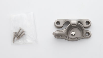 Solid brass sash window catch, regular size with finish matching screws in satin or brushed nickel US15 finish