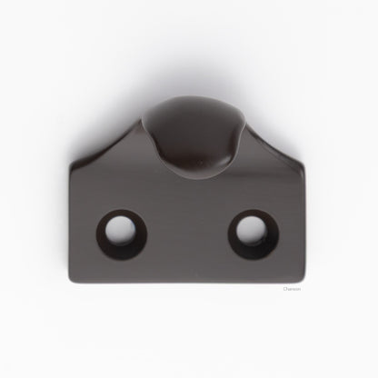 A classic traditional simple solid brass hook type sash window lift in oil rubbed bronze US10B finish, front view