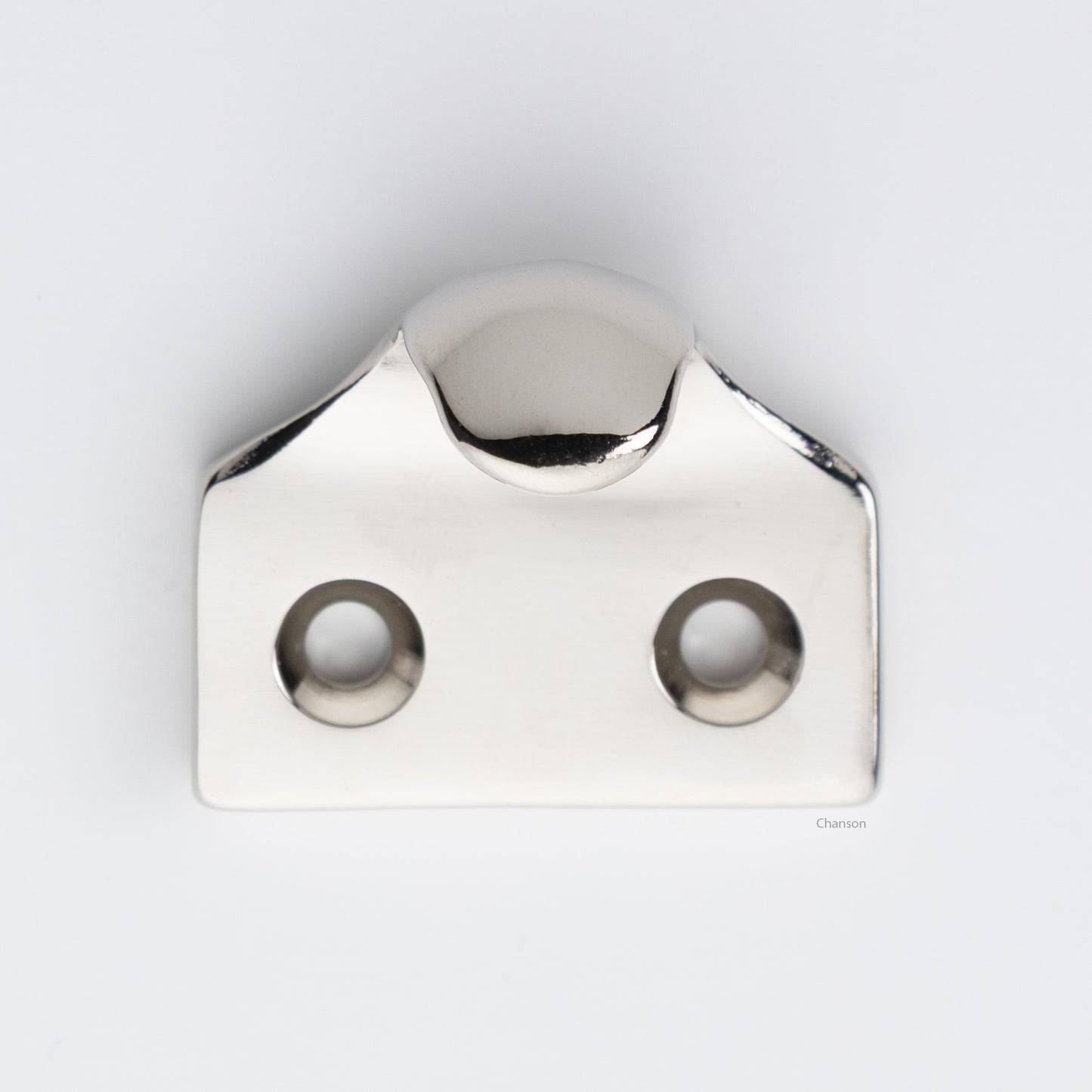A classic traditional simple solid brass hook type sash window lift in polished nickel US14 finish, front view