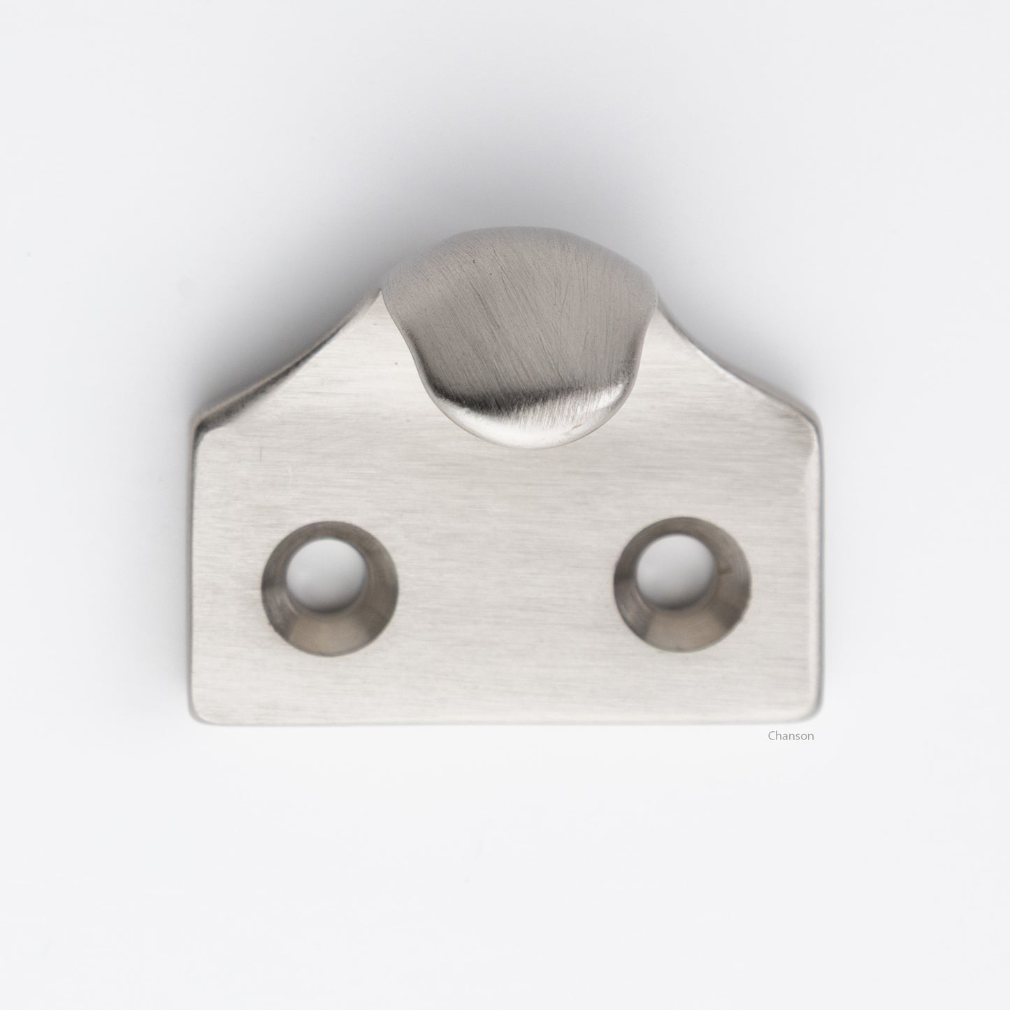 A classic traditional simple solid brass hook type sash window lift in satin or brushed nickel US15 finish, front view