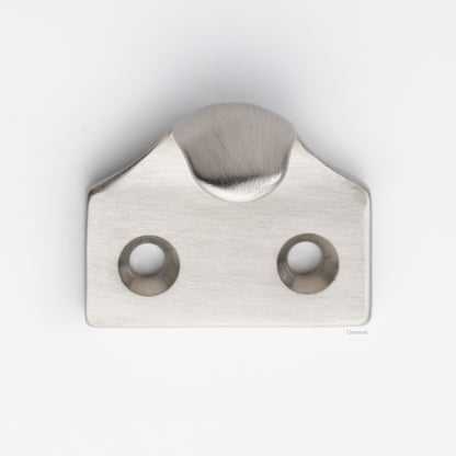 A classic traditional simple solid brass hook type sash window lift in satin or brushed nickel US15 finish, front view