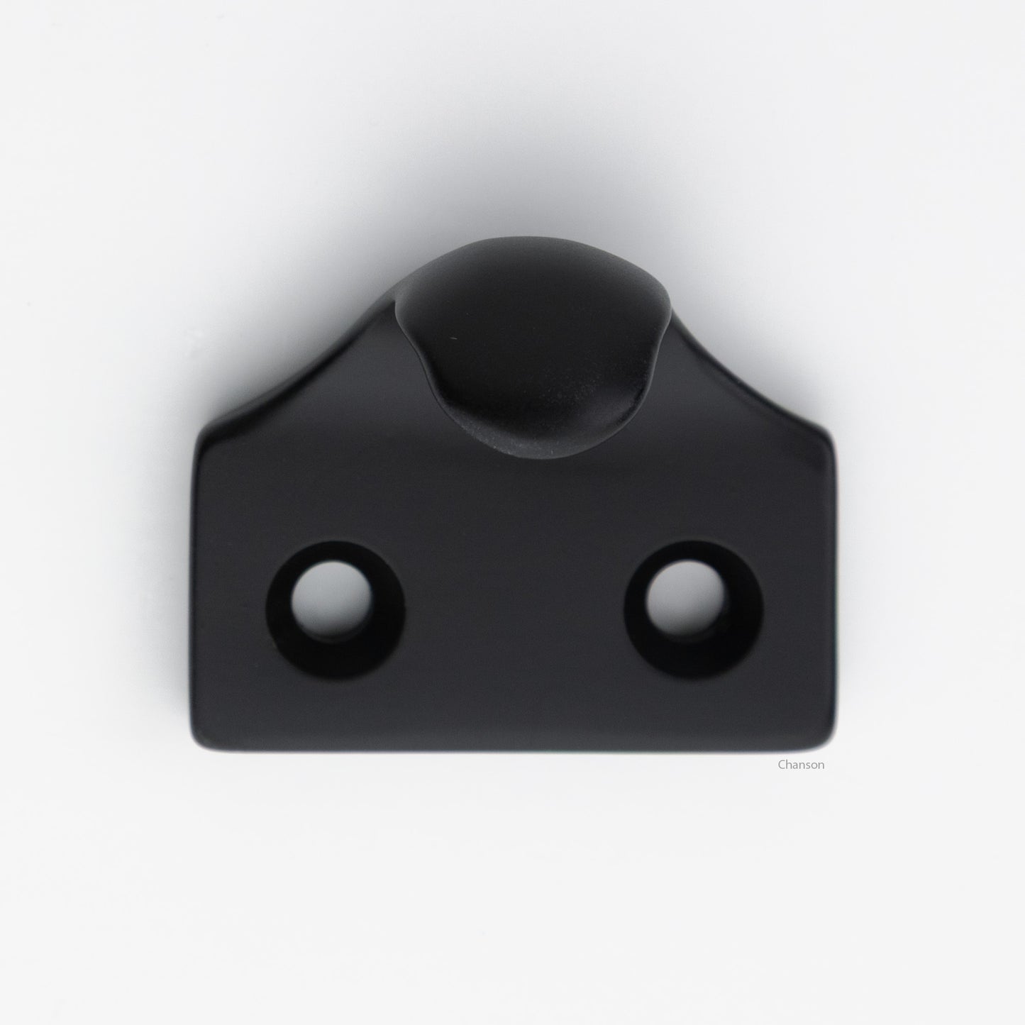 A classic traditional simple solid brass hook type sash window lift in flat or matte black US19 finish, front view