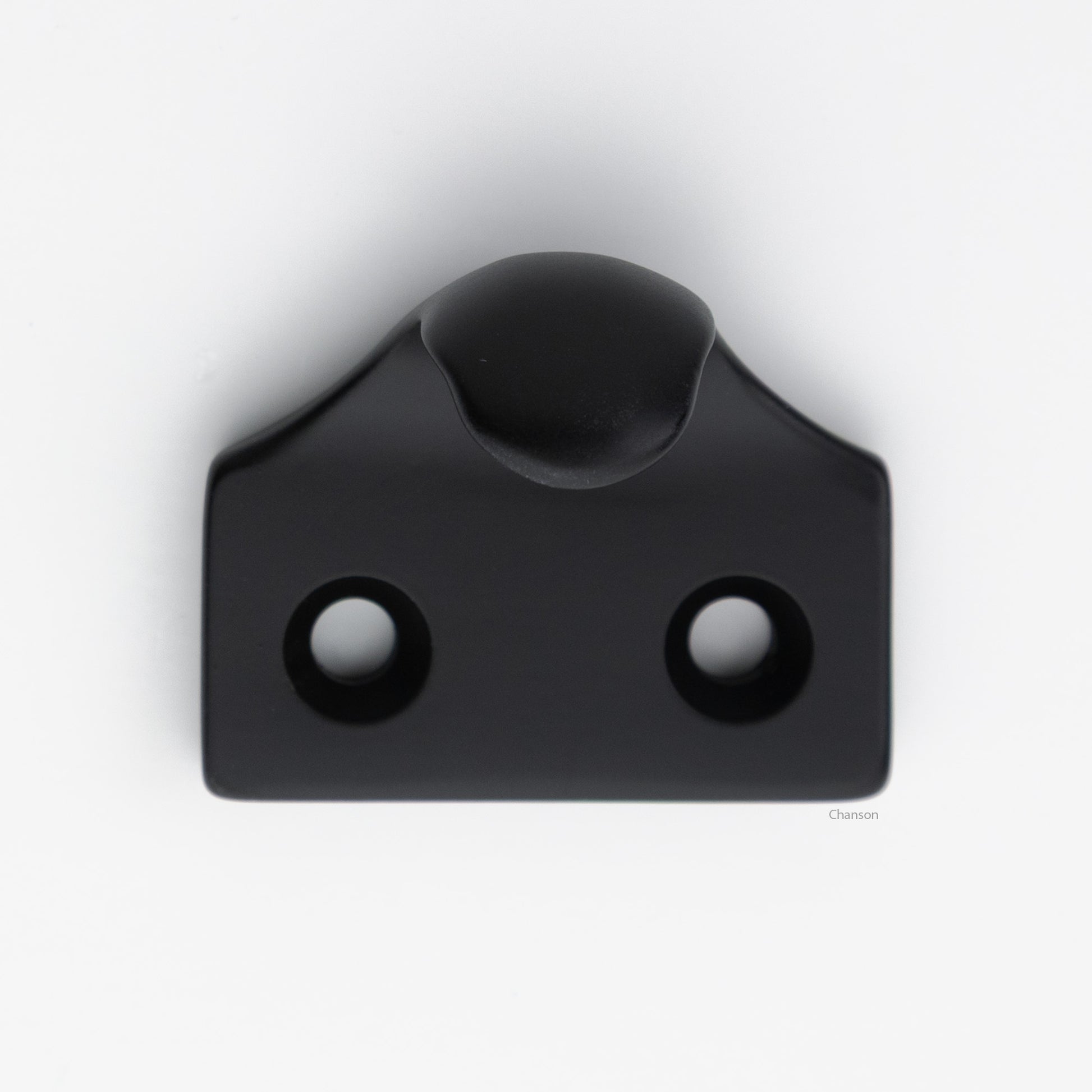 A classic traditional simple solid brass hook type sash window lift in flat or matte black US19 finish, front view