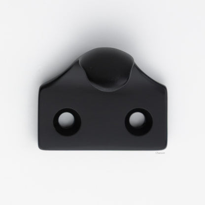A classic traditional simple solid brass hook type sash window lift in flat or matte black US19 finish, front view
