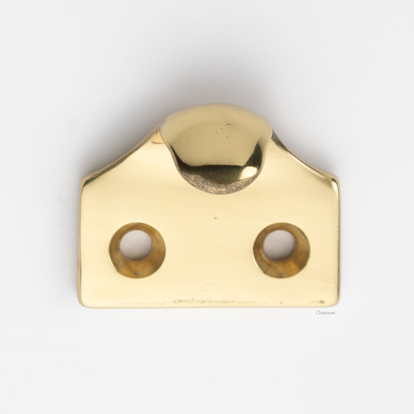 A classic traditional simple solid brass hook type sash window lift in polished brass US3 finish, front view