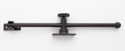 solid brass casement window adjuster or adjustable stay in oil rubbed bronze finish US10B with sliding 10 inch rod and knurled knob