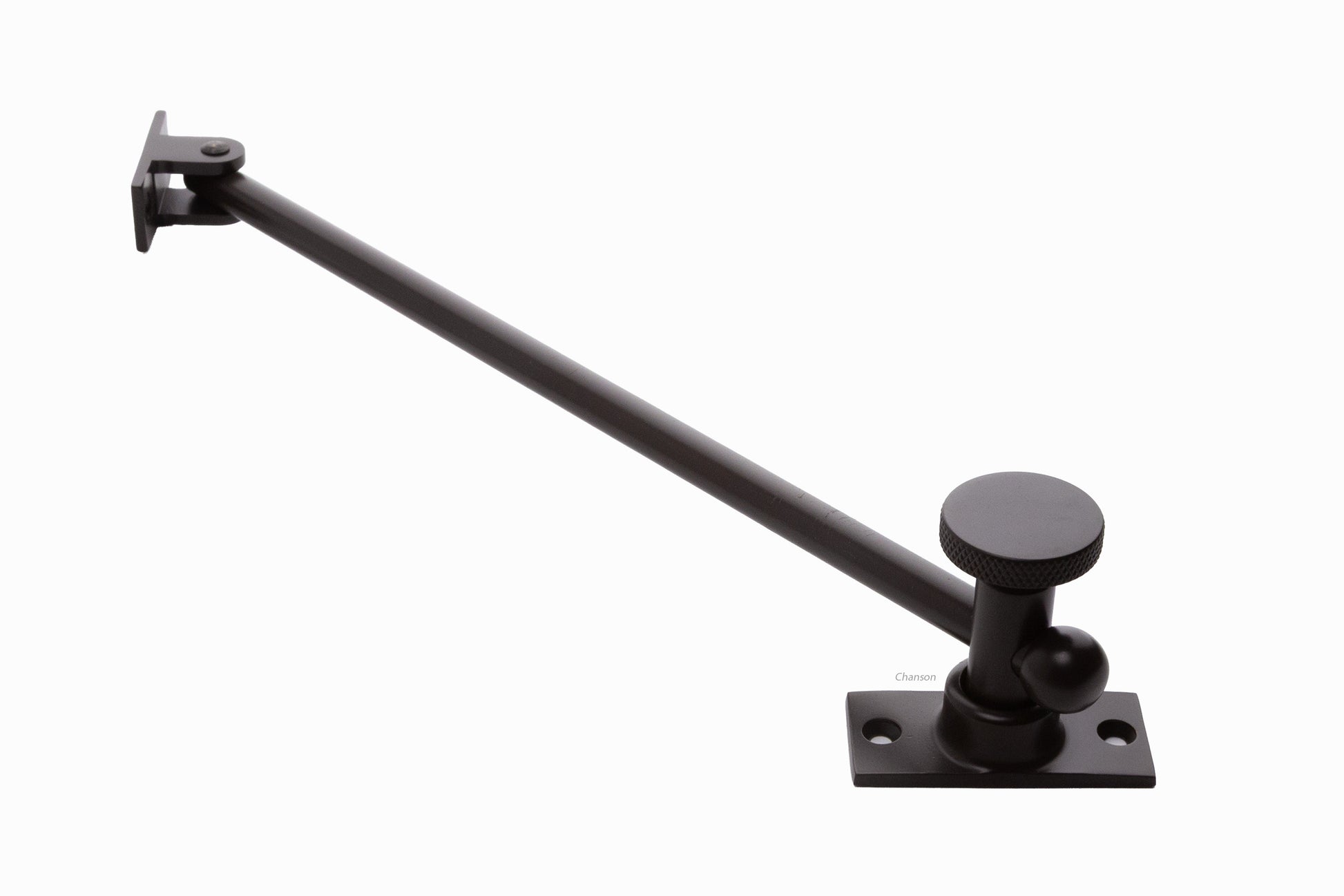 solid brass casement window adjuster or adjustable stay shown at its fully extended position with its 10 inch rod with oil rubbed bronze finish US10B
