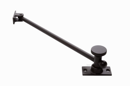solid brass casement window adjuster or adjustable stay shown at its fully extended position with its 10 inch rod with oil rubbed bronze finish US10B