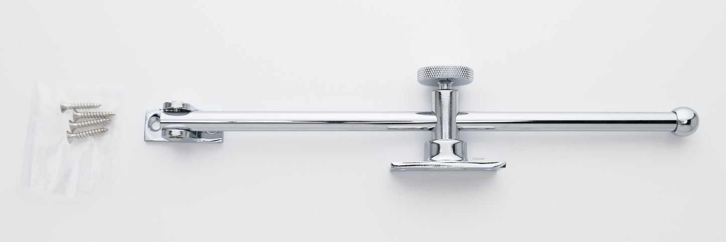 10 inch solid brass casement adjuster in polished chrome finish US26 with its included finish matching screws