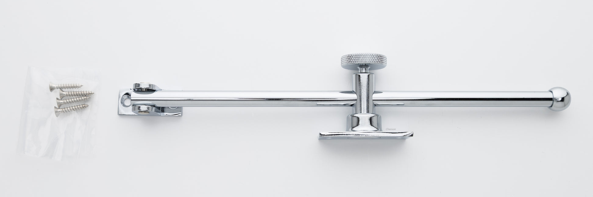 10 inch solid brass casement adjuster in polished chrome finish US26 with its included finish matching screws